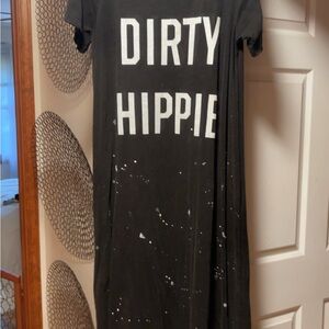 Black 'Dirty Hippie' Maxi Dress - Casual Graphic Tee Dress